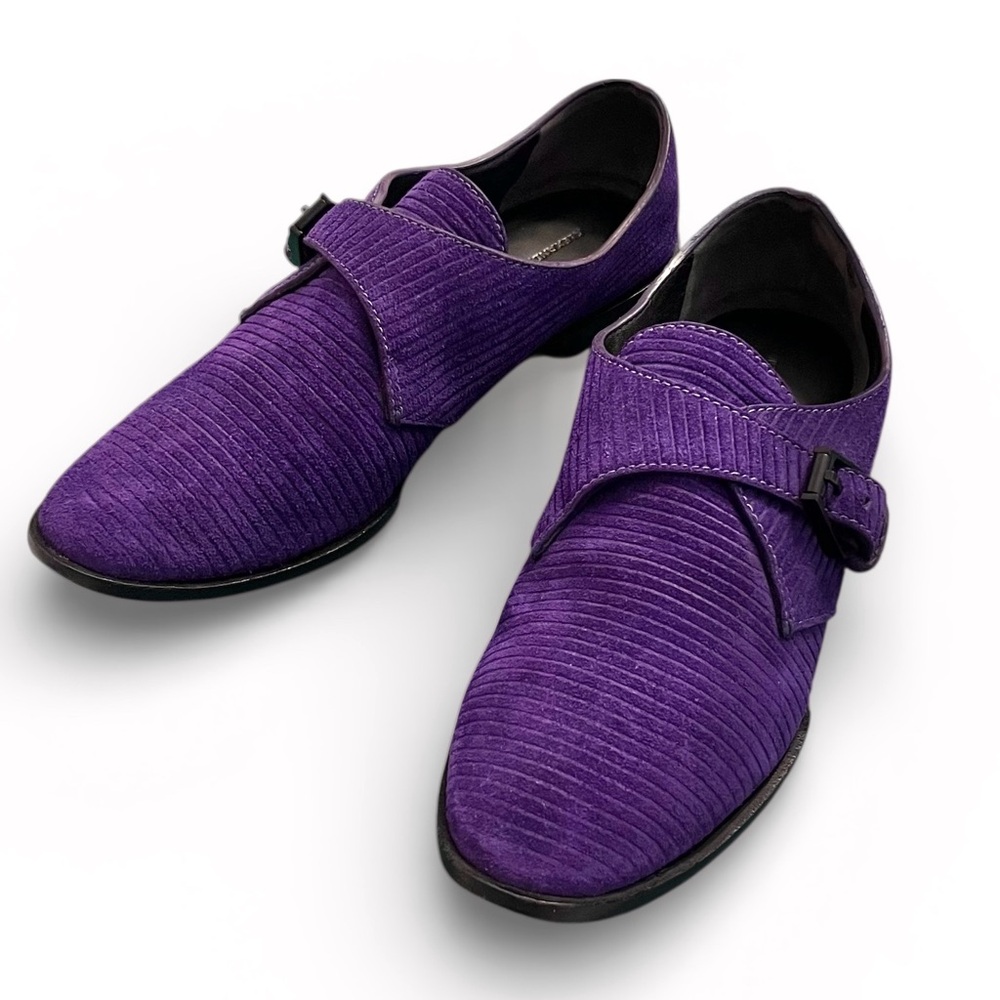 Alexander Wang Ruby Purple Corduroy Suede Monk Strap Buckle Brogues 8 - Picture 3 of 11